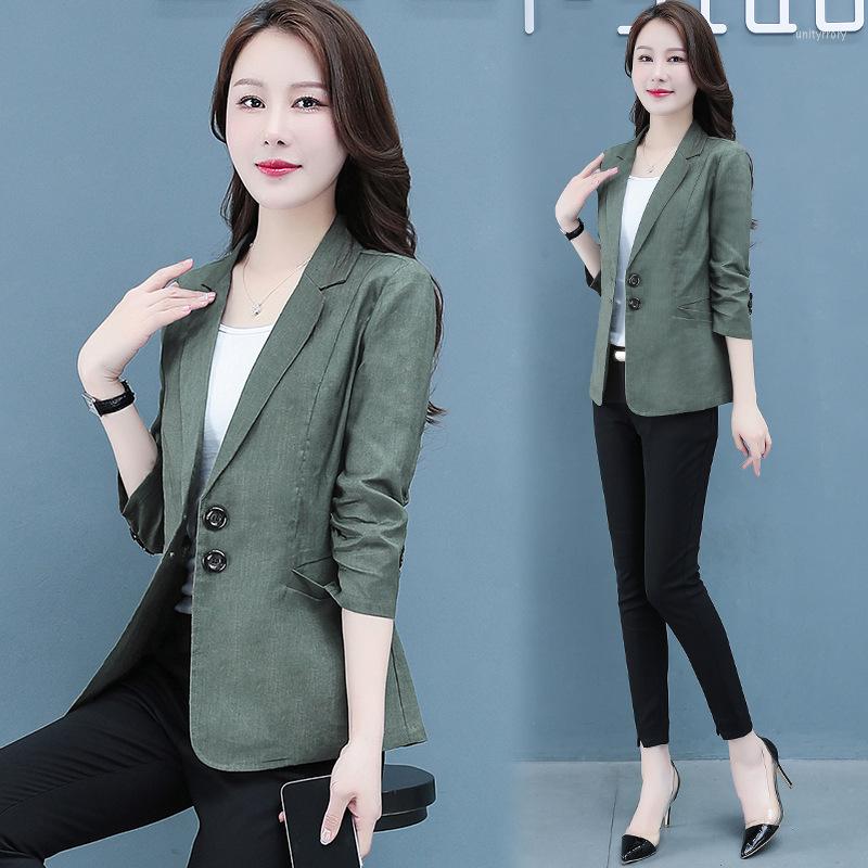 

Women' Suits Cotton Linen Blazer Women Slim Spring And Summer Thin Casual Short Two-button All-match Office Lady Women' Coat 2022, White