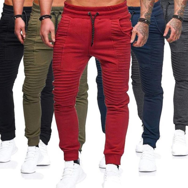 

Men's Pants Joggers Men Solid Color Drawstring Elastic Waist Sport Pleated Trousers, Black