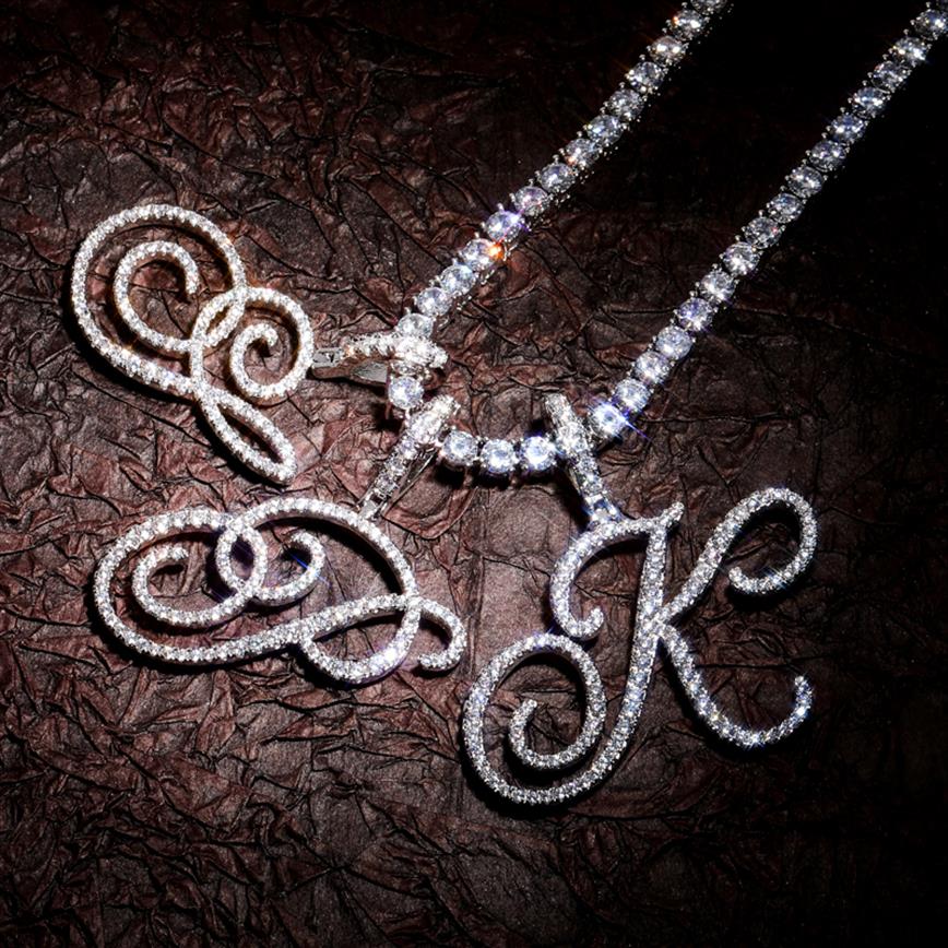 

A-Z Single Cursive Letter Pendant Necklace Charm Men Women Fashion Hip Hop Rock Jewelry with Rope Chain231v