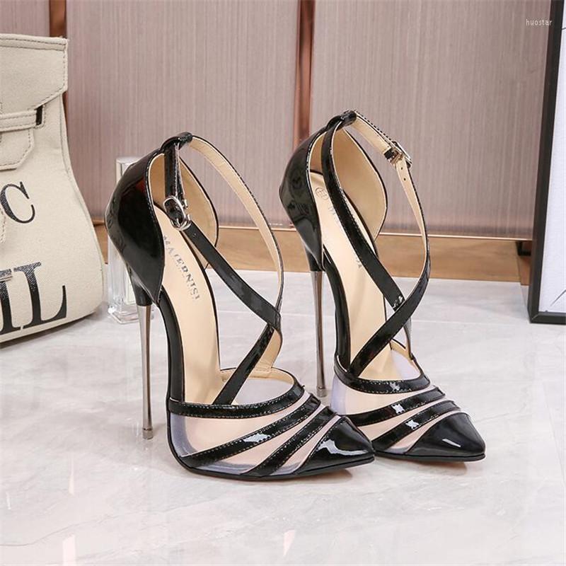 

Sandals Ladies High Heels Net Red Sexy Female Hollow High-quality Wedding Women's Shoes 16CM Pointed Stiletto 4-14 15, Black