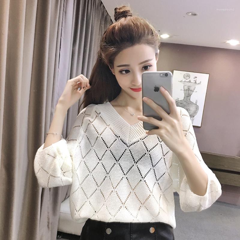 

Women's Sweaters 2022 Spring And Autumn Fashion Korean Loose Hollow Knit Sweater Bat Sleeve Net Pullover Women's Clothing, Orange