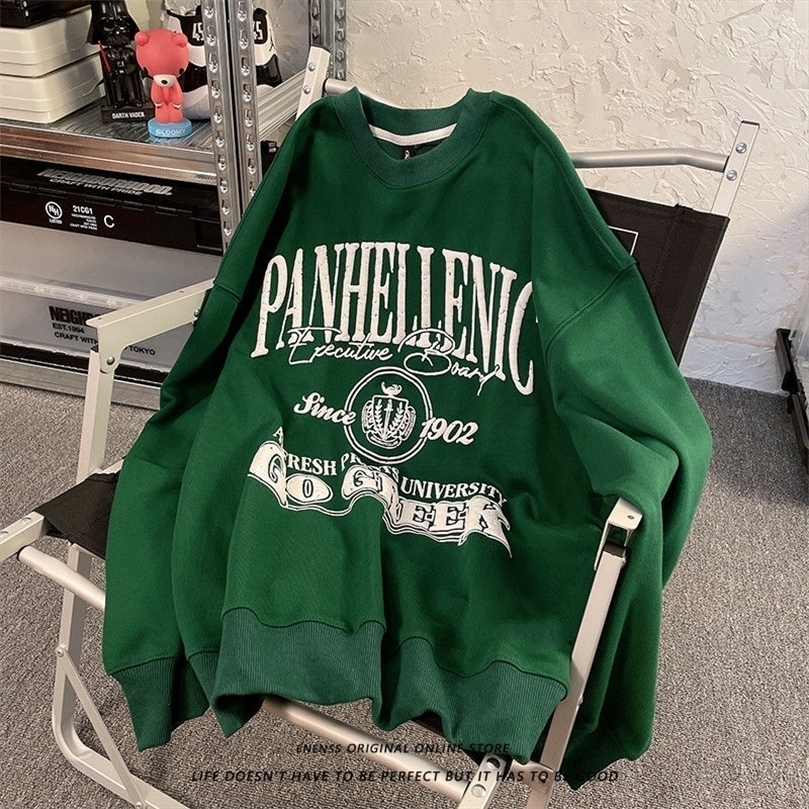 

Womens Hoodies Sweatshirts European and American street round neck long sleeved sweater men and women early autumn thin section lazy style couple sweater 221010, Red