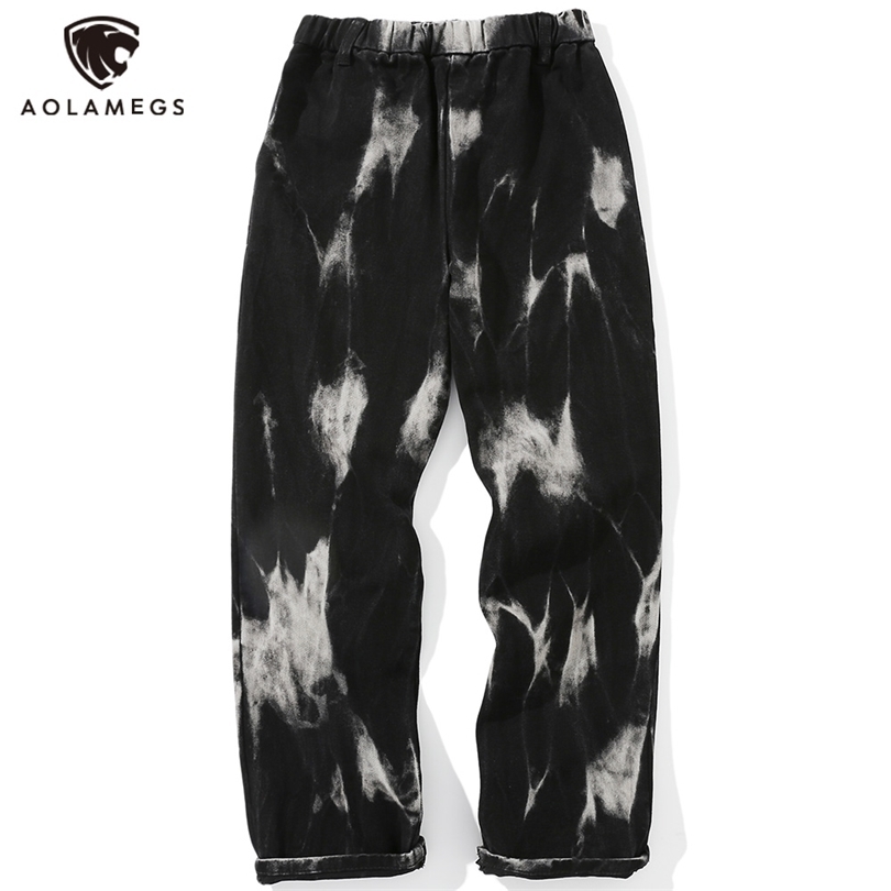 

Mens Jeans Aolamegs Men Tie Dye Print Style Denim Pants Baggy Elastic Waist Straight Trousers High Street Punk Cool Streetwear 221008, Black