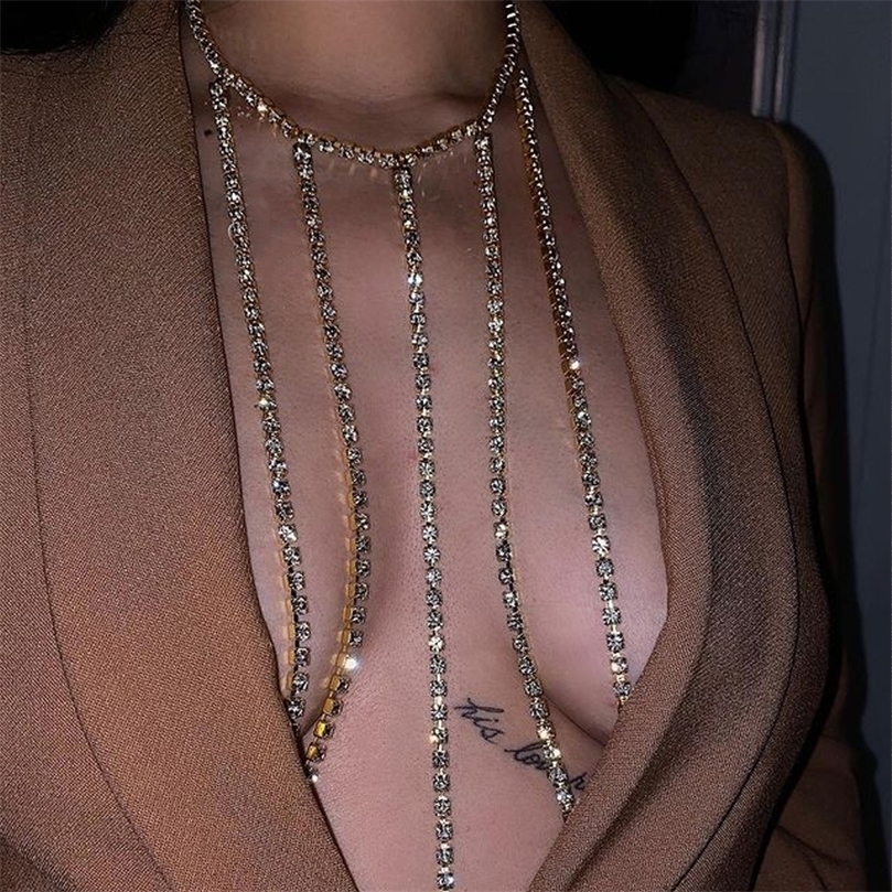 

Other Fashion Tassel Back Chain Necklace Top Sexy Goth Crystal Chest Body Chain Jewelry For Women Festival 221008