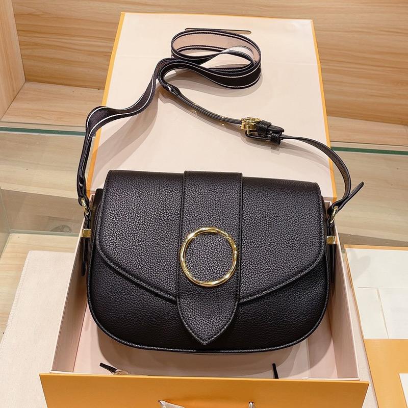 

Women Pont Soft Saddle Shoulder Bag Adjustable Belt Genuine Leather Flip Crossbody Bags Multiple Colors Circular Sign L Purse