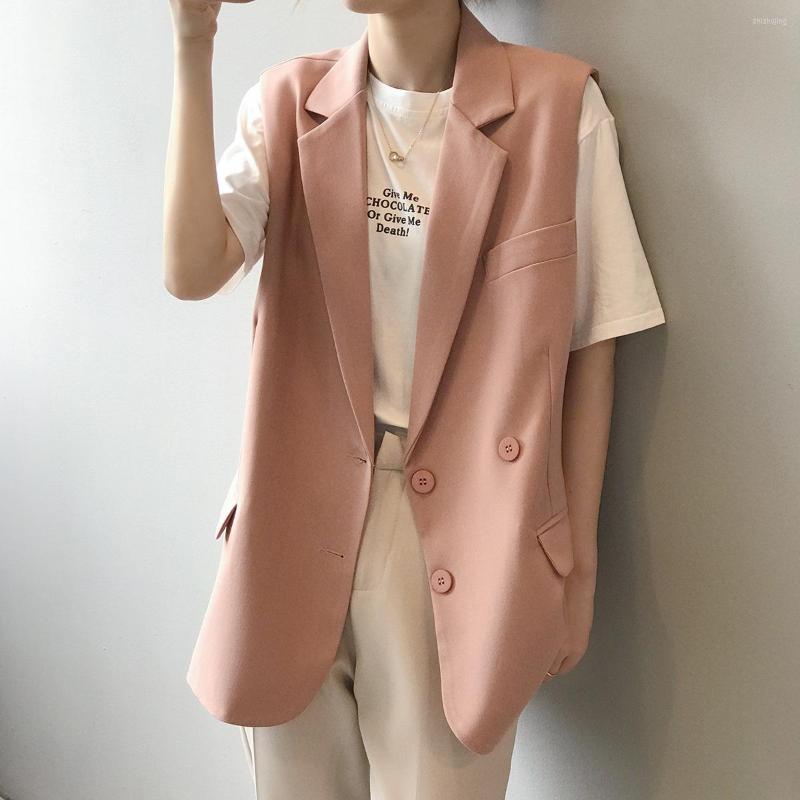 

Women's Vests Autumn 2022 Suit Waistcoat Women's Long Korean Version Loose Vest Sleeveless Jacket, Beige