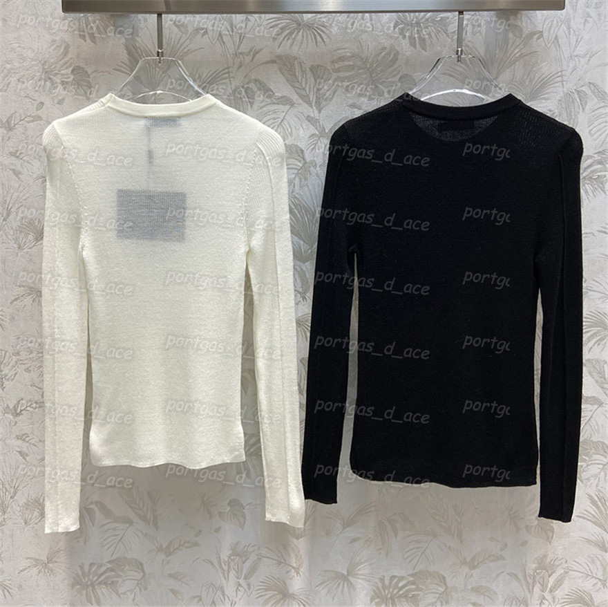 

designer Womens Bottoming T Shirt Autumn Spring Long Sleeve Shirts Vintage White Black Knit ops, White with label x