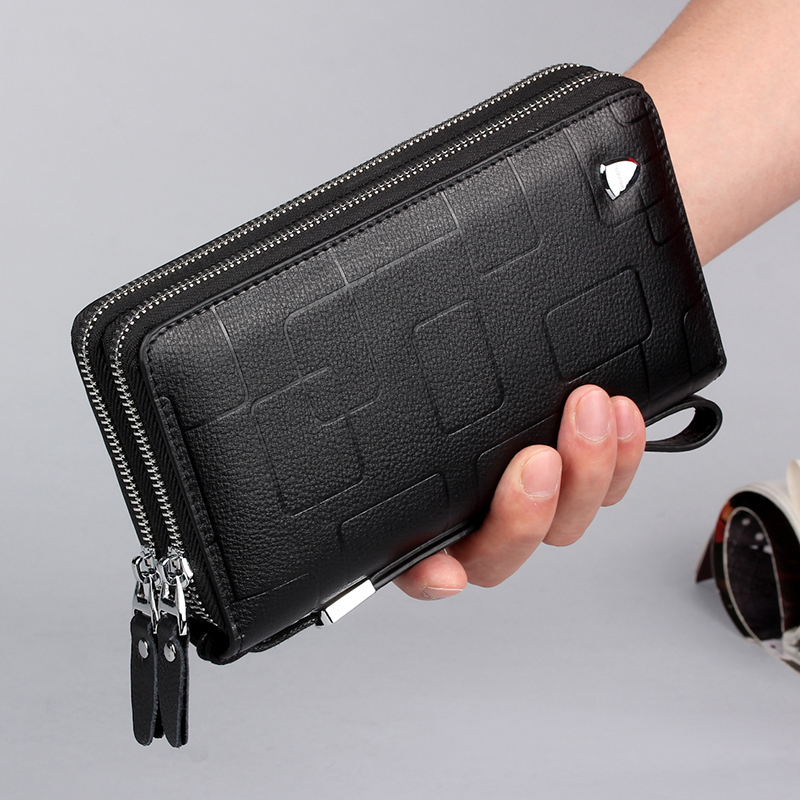 

Evening Bags Luxury Brand Men Clutch Bag Genuine Leather Long Purse Double Zipper Money Clip Black Business Cow Leather Wallet Male Handy Bag 221010, Black 2 zippers