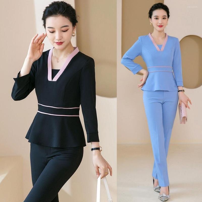 

Women' Two Piece Pants Fashion Blue Black Blazer Women Business Suits Long Sleeve Pant And Jackets Sets Ladies Work Office Uniform Styles