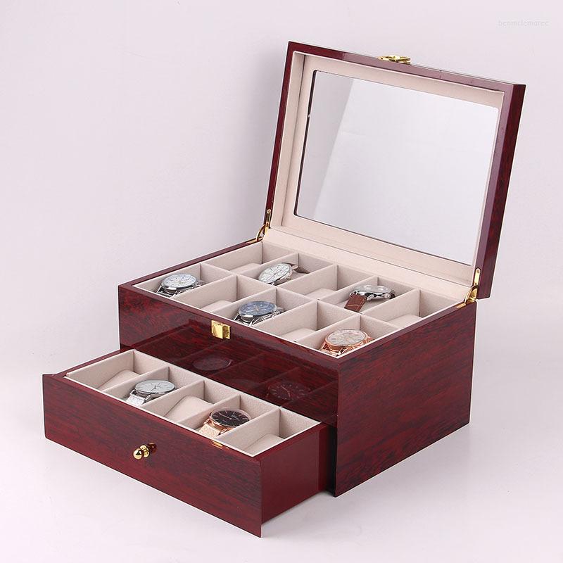 

Watch Boxes 20 Slots Wooden Box Case Glass Wine Red Piano Finish Baking Varnish Craft Wood Organizer Storage Holder Gifts