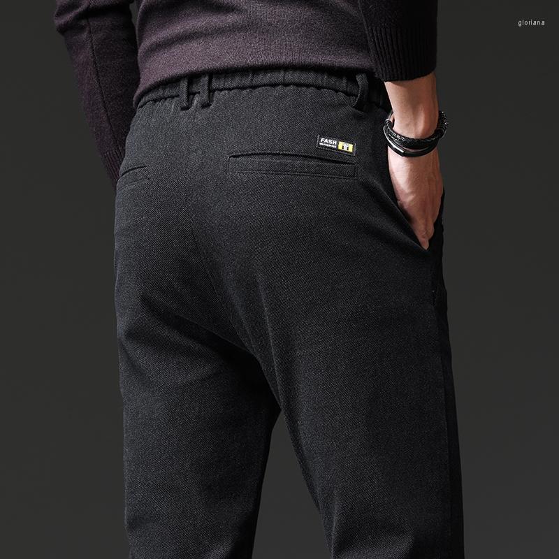 

Men's Pants Autumn Men 2022 Brushed Fabric Slim Fit Solid Color Fashion Bottoms Korean Style Thick Casual Trousers Plus Size 28-38, Black
