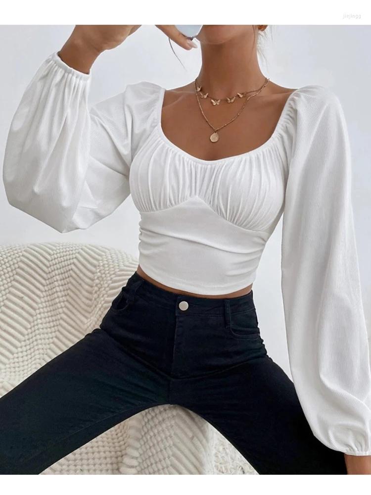 

Women's T Shirts Women's Casual Party Vacation Waist Long-sleeved T-shirt Ultra-short Top 2022 Autumn And Winter, White1