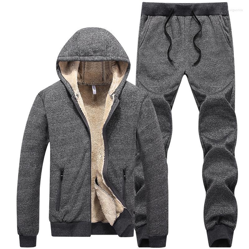 

Men's Tracksuits Men's Winter Thick Warm Fleece Tracksuit Men Sets 2 Piece Hooded Jacket Track Pants Casual Sportswear Sweat Suits, Black