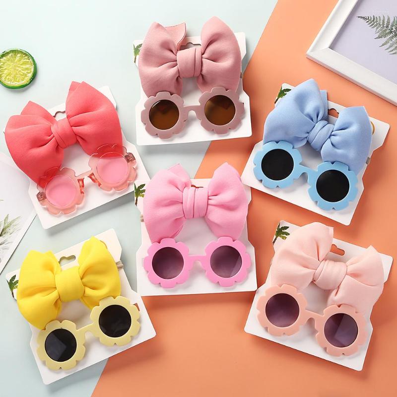 

Hair Accessories 2Pcs/Set Puff Bow Baby Headband Sunglasses Matte Flower UV400 Sun Glasses Eye Wear Elastic Nylon Bands Seaside Headdress, Black