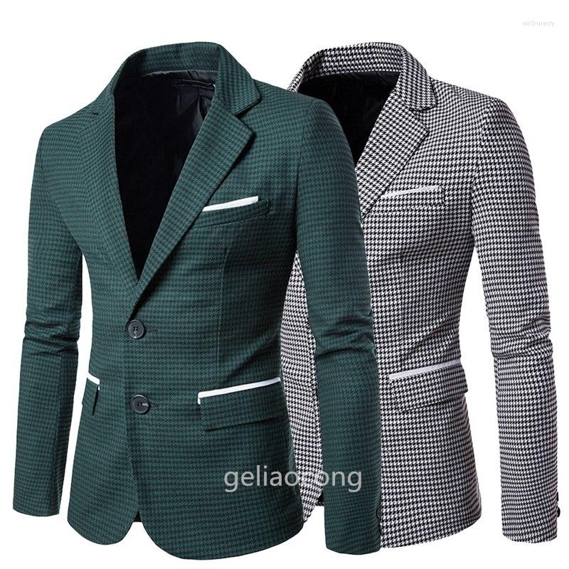 

Men's Suits Houndstooth Slim Fit Mens Blazer Two Buttons Custom Made Fashion Style Tops Suit Jacket For Singer Prom Stage Coat Male, Same as picture