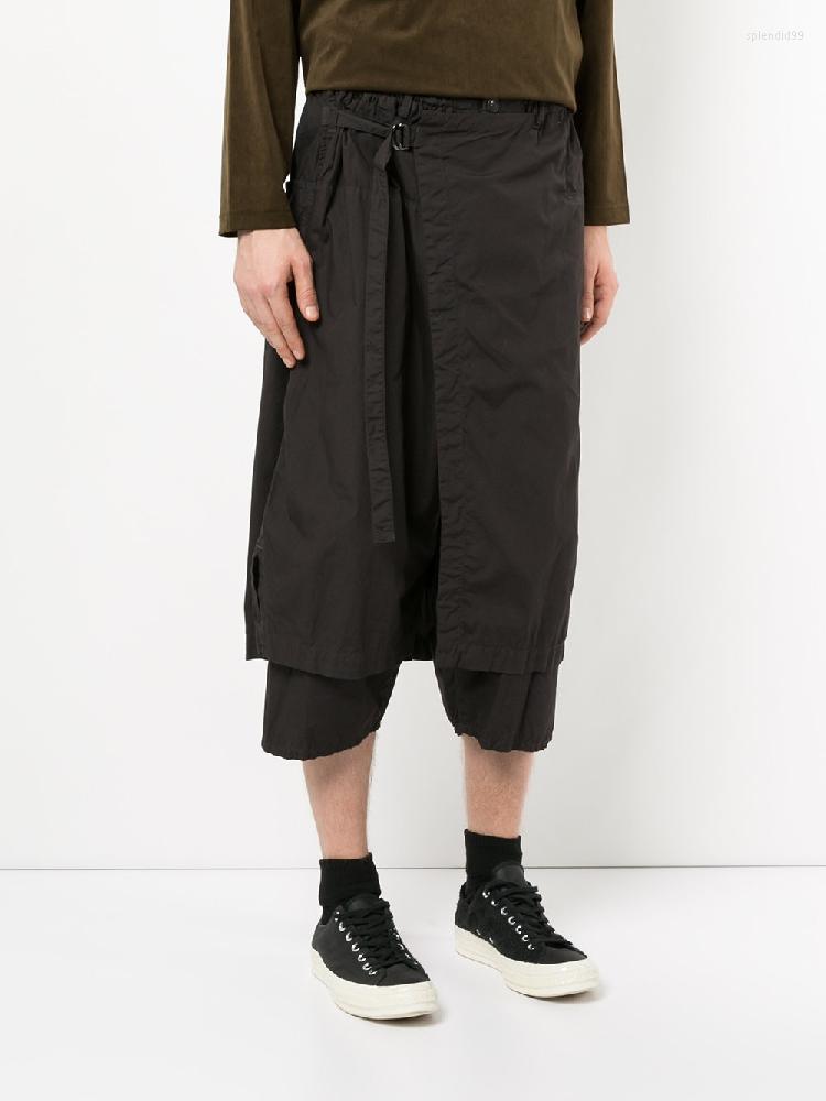 

Men' Pants Fall Men' Leisure Folding Irregular Culottes Skirt False Two Apron-type Wide Leg Trousers Large Size Solid Straight, Black