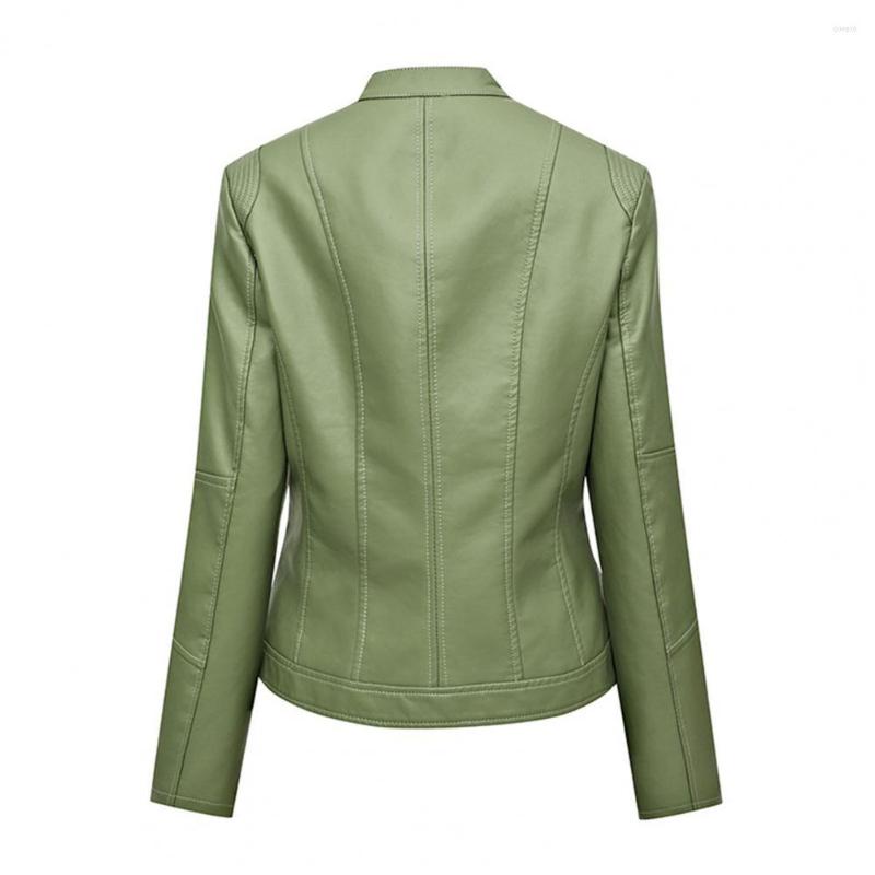 

Women' Leather Biker Coat Buttons Stylish Waterproof Slim Lady Autumn Jacket, Black