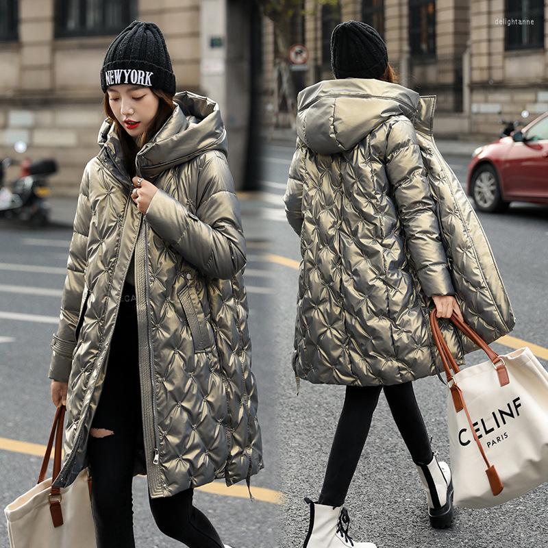 

Women's Down Winter Fashion Long Cotton-padded Coat Casual Hooded Parkas Jacket Female 2022, White