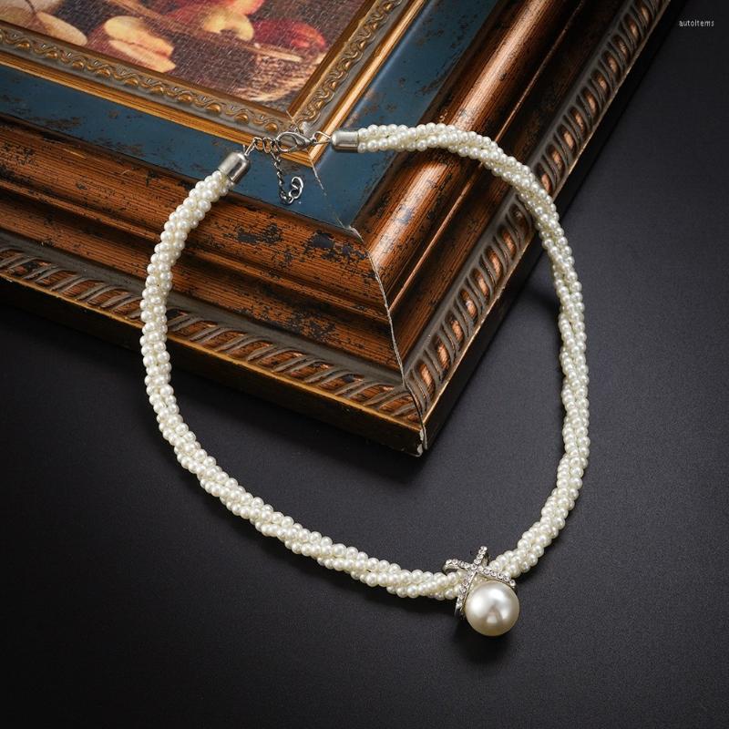 

Choker Elegant Multi-strand Braid Pearl Necklace For Women Temperament Handmade Strand Bead Clavicle Chain Girls Imitation