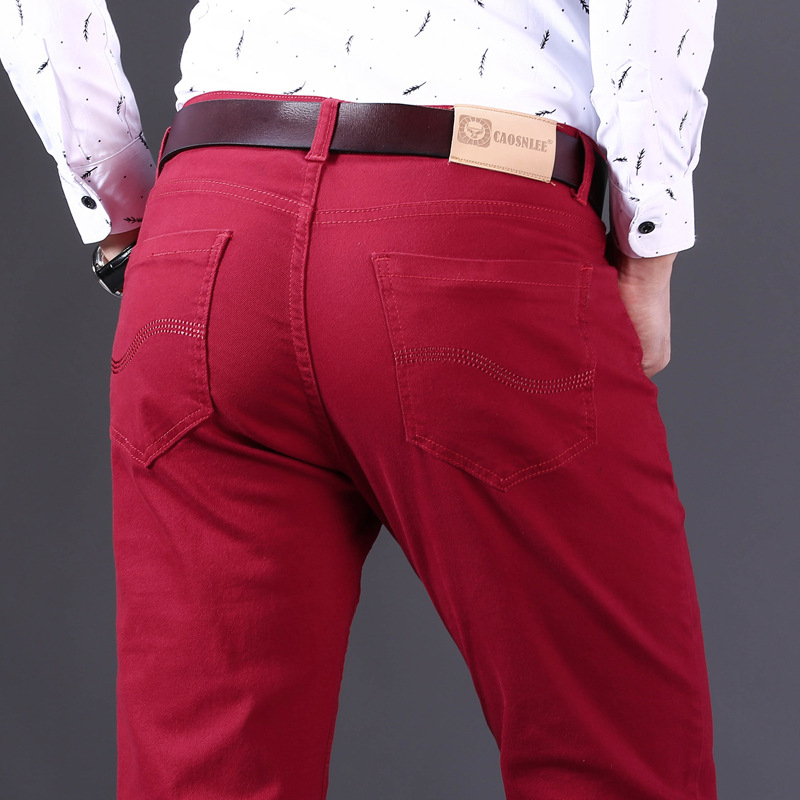 

Men's Pants Classic Style Men's Wine Red Jeans Fashion Business Casual Straight Denim Stretch Trousers Male Brand Pants 221010, 6505 white