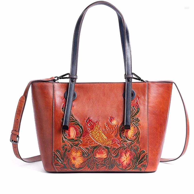 

Evening Bags Top Layer Cowhide Handbags Simple And Generous Retro Shoulder Totes Large-capacity Mommy Bag Pause, Brown