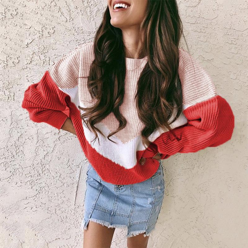 

Women' Sweaters Women' Pink Striped Colorblock Plus Size Knitted Sweater Fashion Blue Loose Long Sleeve Pullover Jumpers Harajuku, Gray