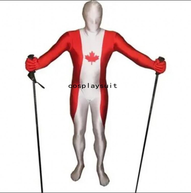 

Fancy maple leaves Canada Flag catsuit costumes full bodysuit Dress Zentai Second Skin Suit Costume Spandex jumpsuit
