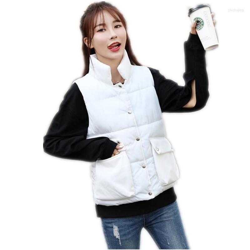 

Women's Vests Top 2022 Fashion Autumn Winter Women Vest Button Stand-Collar Down Cotton Waistcoat With Big Pockets Plus Size 3XL Q628, Black