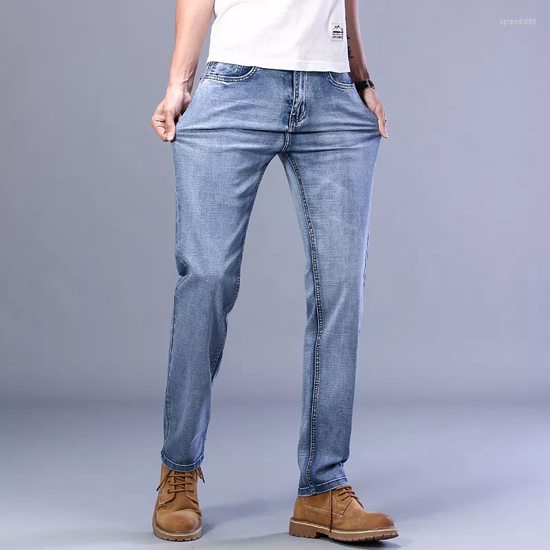 

Men's Jeans Thin High Quality Advanced Stretch Regular Fit Denim Trousers Male Brand Gray Pants Spring Summer Men, 123a-gray