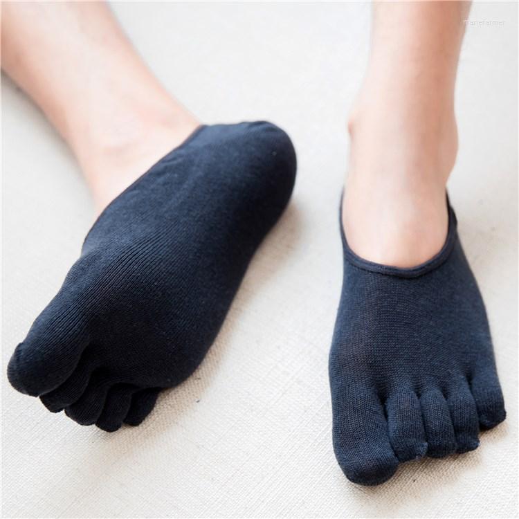 

Men's Socks 5 Pairs Men Invisible Boat Five Fingers Male Pure Color Cotton Toe, Black