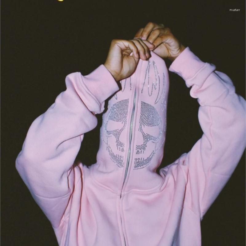 

Men's Hoodies 2022 Full Zip Hoodie Anime Skull Rhinestone Goth Unisex Sweatshirt American Fashion Y2K Grunge Women Pullover Kawaii Jacket, Purple