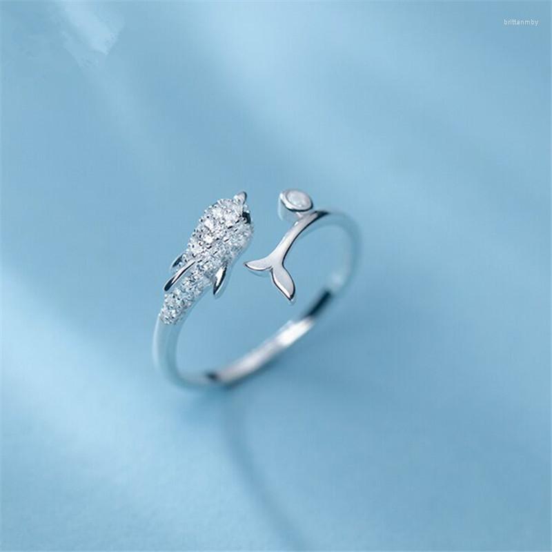 

Wedding Rings YIZIZAI High Qulity Silver Color Cute Dolphin Tail For Women Men Couple Adjustable Opening Ring Friendship Gifts Jewelry