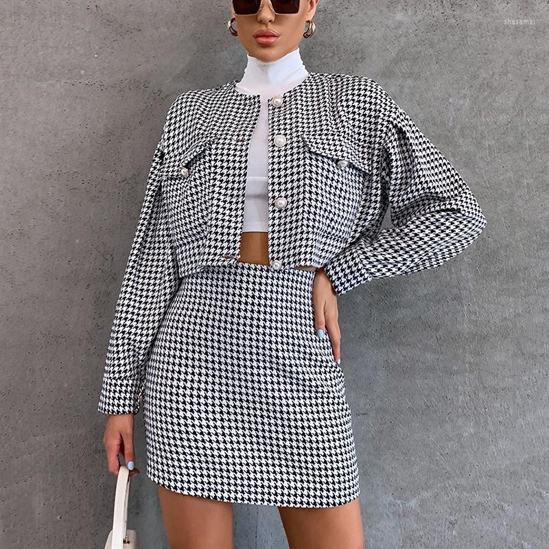 

Casual Dresses Femotwin Office Plaid Women Blazer Autumn Elegant High Waist Lapel Split Female Mini Skirt Suits Fashion Long Sleeve Suit Set, Gray