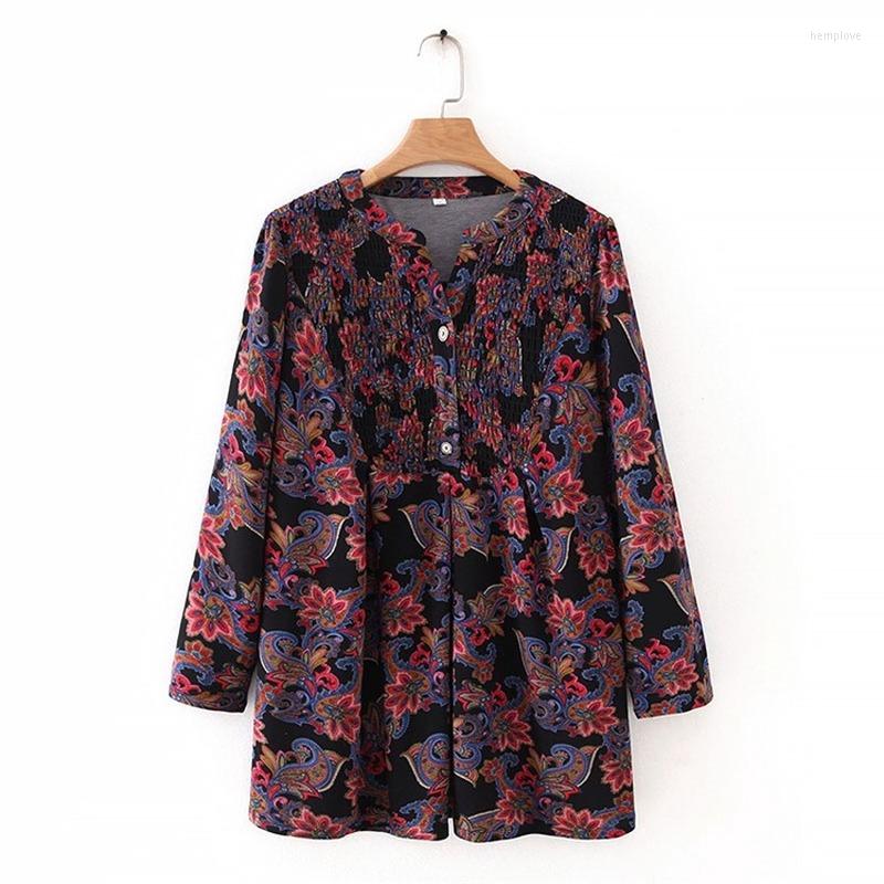 

Women's Blouses Plus Size Women's Floral Printed Blouse Long Sleeved Spring Summer Vintage Tops, Green