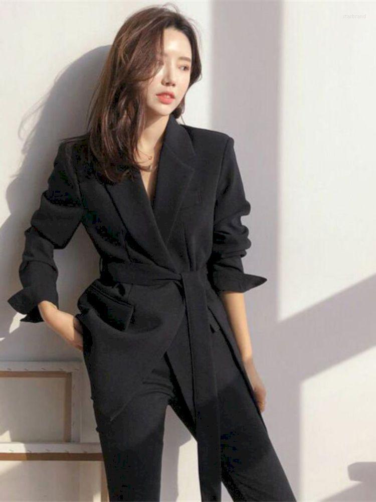 

Women' Suits Women Spring Autumn Slim-fit Blazer Free Belt Cardigan Style Lace-up Belted Lapel Blazers 2022 Woman Black Office Work