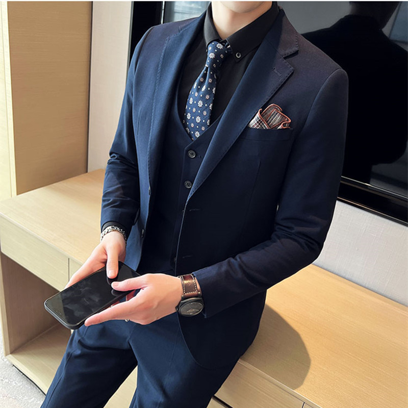 

Men's Suits Blazers JacketPants Male Slim Formal Wedding Prom Suit Tuxedo Fit Men Business Work Wear Suits Green Groom 3Pcs Set 221008, Navy blue