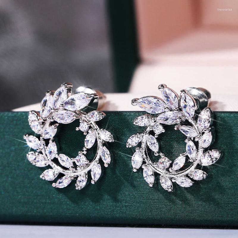 

Stud Earrings Fashion Luxury Sparkling Micro-inlaid Leaf Olive Branch Wild Inlaid Beautiful Temperament