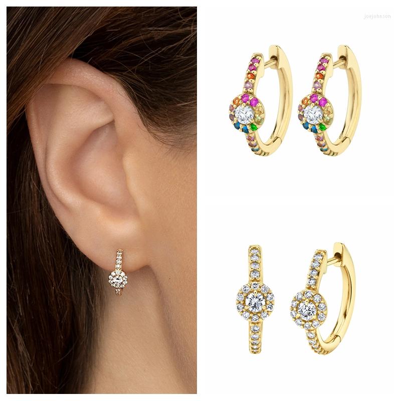 

Hoop Earrings 925 Sterling Silver Ear Buckle Gold Color Fashion Colorful Zircon Huggies Birthday Party Jewelry Gifts