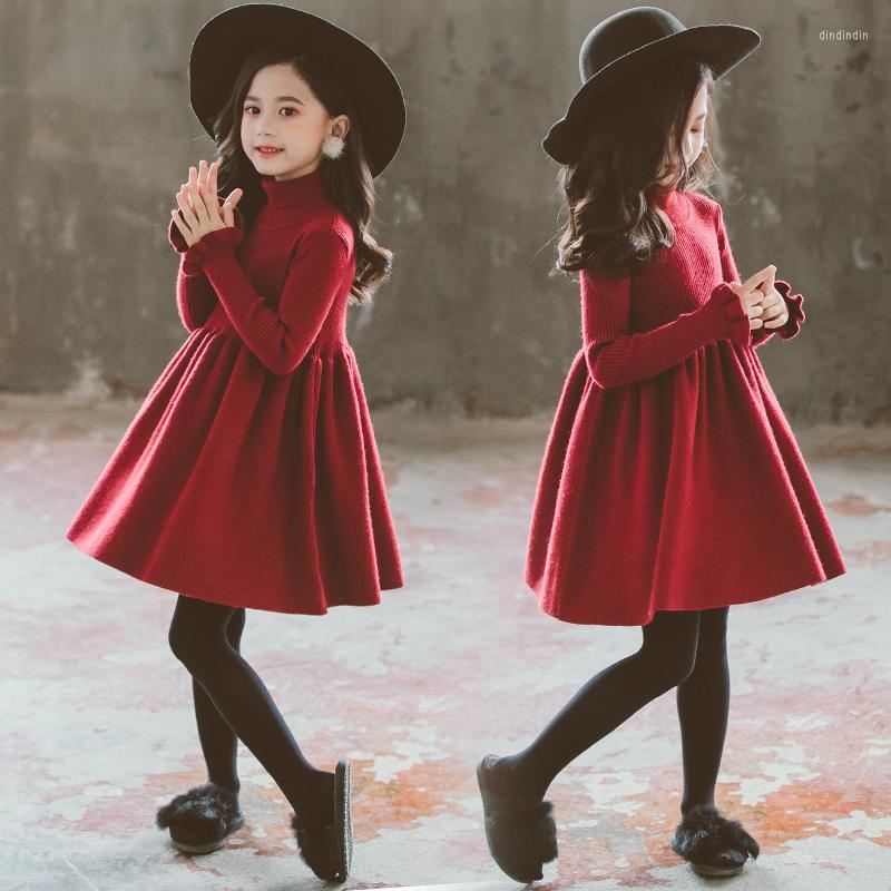 

Girl Dresses Girls Sweater Dress 2022 Autumn Winter A-LINE Thickened Knitted Princess Cute Solid Knee-Length, Picture shown