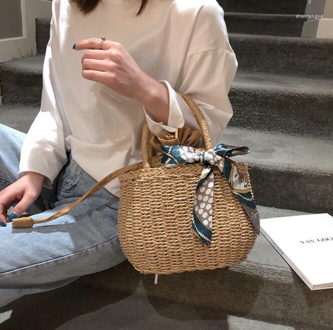 

Evening Bags Hand-woven Bag Holiday Beach Seaside Female Straw Casual Handbag, White