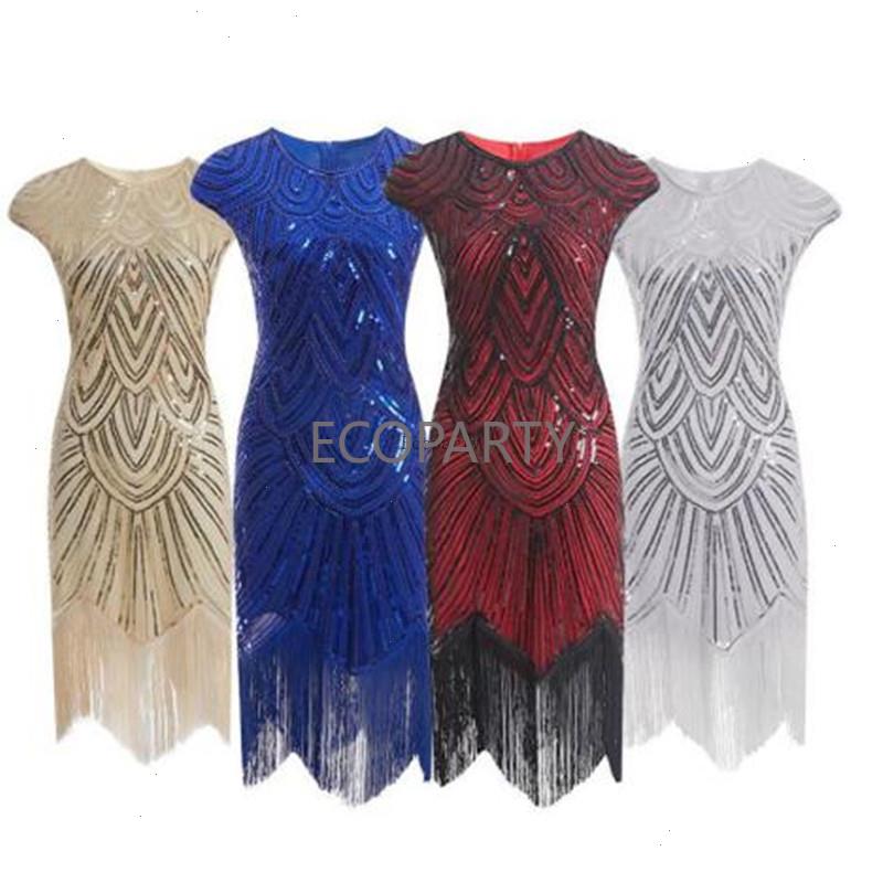 

Women Party Dress Robe Femme 1920s Gatsby Flapper Sequin Fringe Midi Vestido, Blue