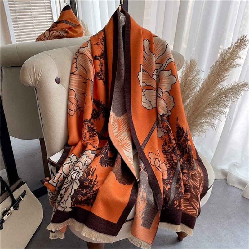 

Scarves Winter Shawls Warm Double-sided Cashmere Scarf Female Elegant Floral Wrap Hijab for Ladies Autumn Blanket Bufanda Stoles 221010
