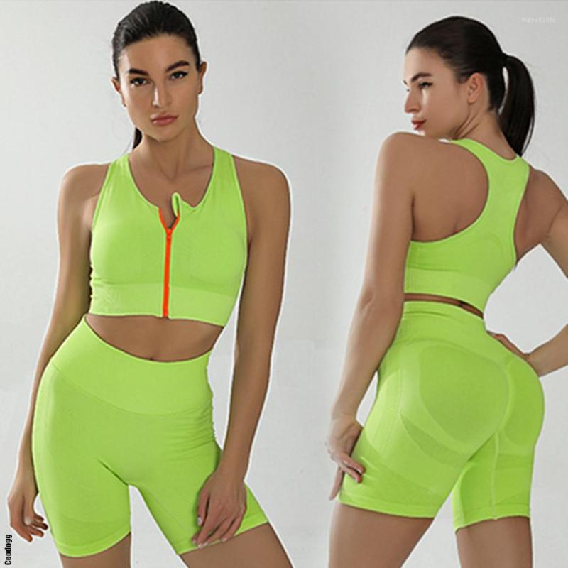 

Active Sets Seamless Yoga Set Sport Suit Women Workout Clothes Gym Zipper Short Sleeve Crop Top Drawstring Sports Shorts Fitness Sportswear, Blue st set