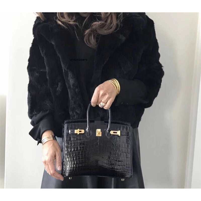 

Herme Birkins Bags Original Black Crocodile Leather Bag 25 Women's Handbag