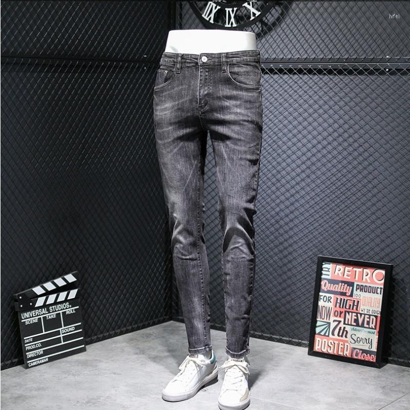 

Men's Jeans Autumn 2022 Vintage Gray Mens Fashion Streetwear Slim Fit Distressed Pocket Denim Pencil Pants Casual Men Work Trousers