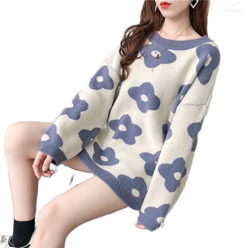 

Women's Sweaters 2022 Ins Fashion Knit Women Flower Loose Sweater, Green