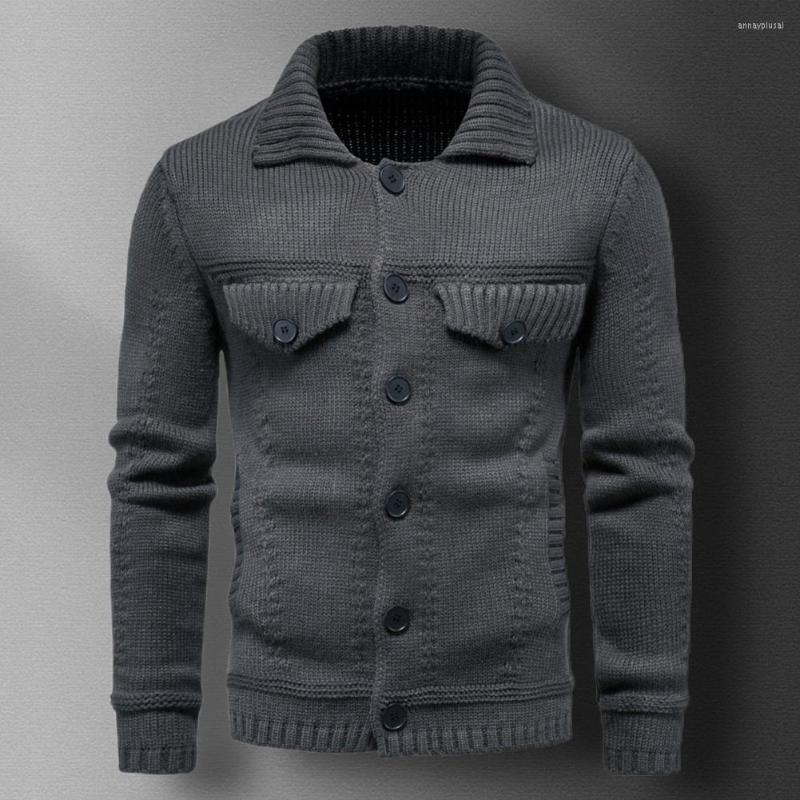 

Men's Sweaters Autumn Sweater Coat Chic Stretchy Casual Cardigan Lapel Men, Dark gray