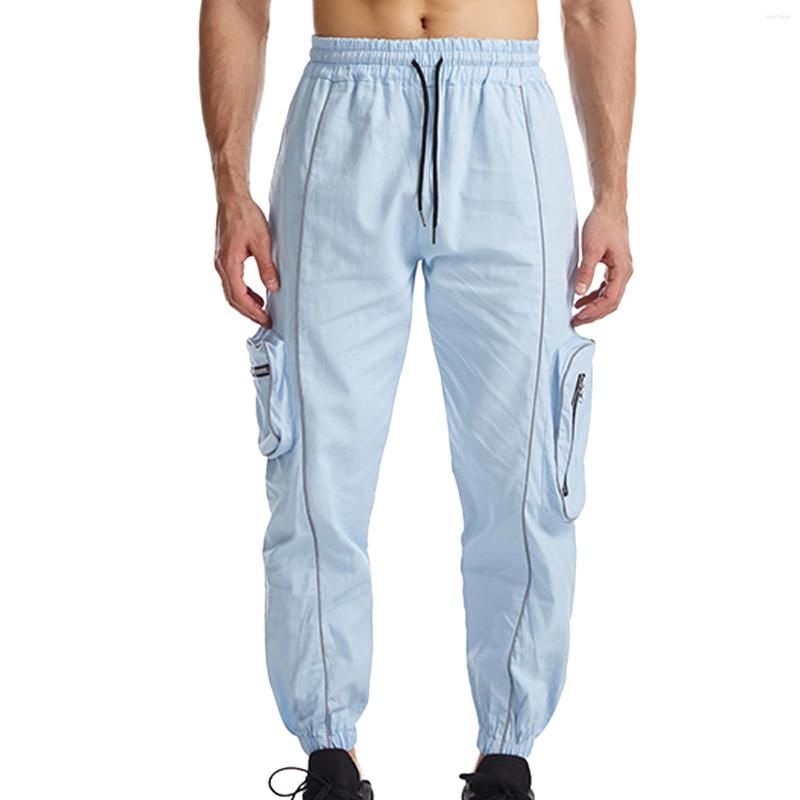 

Men' Pants Gift Sock Casual With Pockets Reflective Cargo Solid Running Men' Strip Waisted Mid And Drawstring, Black