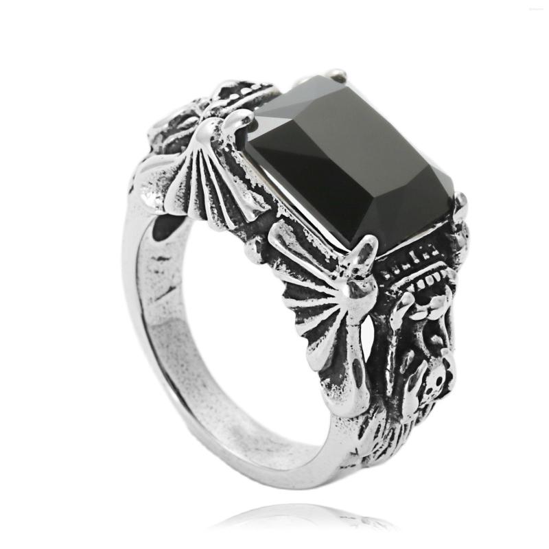 

Wedding Rings Fashion Jewelry Stainless Steel Black Stone Ring Men Trendy Simple Punk Gift 27055