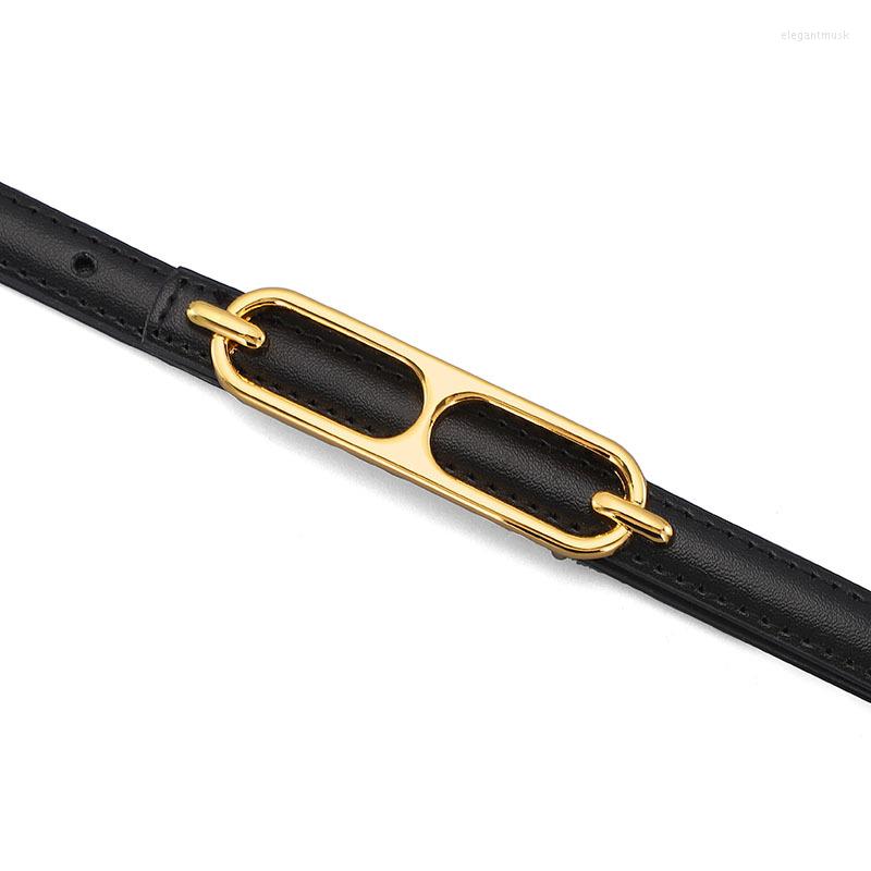 

Belts Retro Oval Buckle Genuine Leather Belt Women Fashion Gold Thin Cowskin Female Jeans Dress Waistband 2022, Black